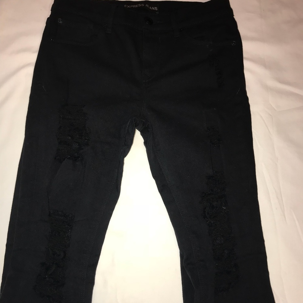 EXPRESS Distressed Black Skinny Jeans